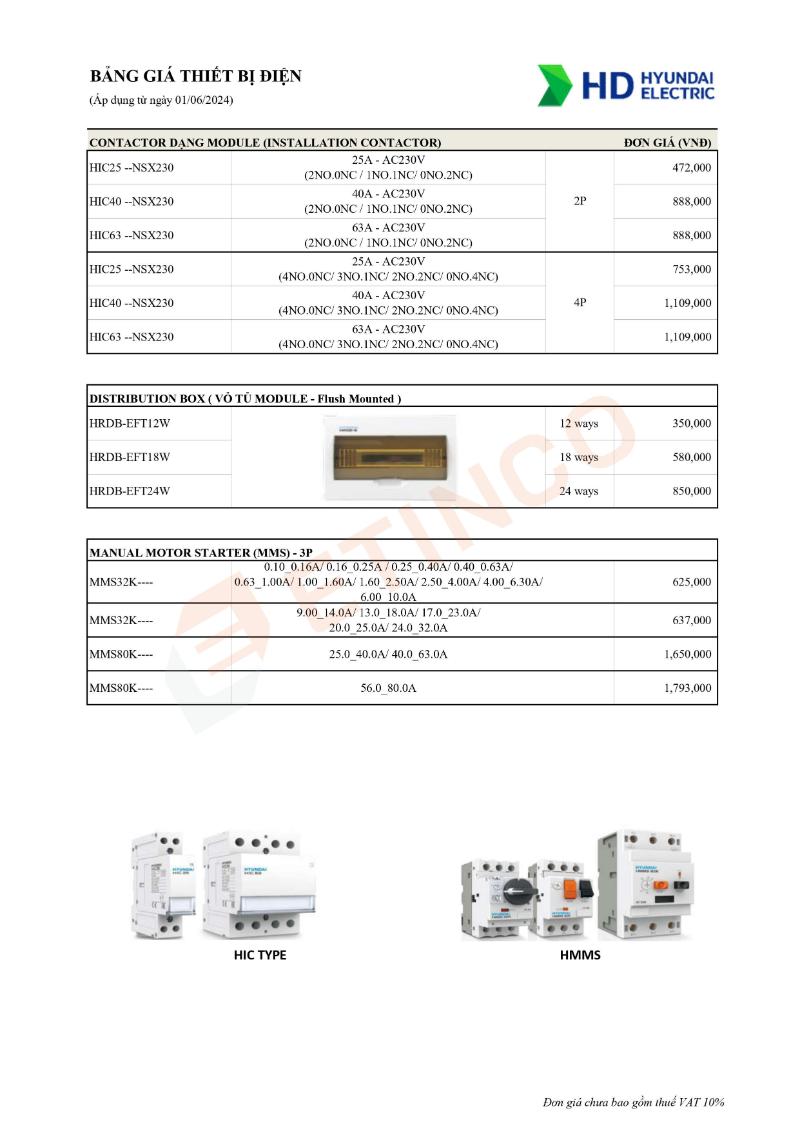 Bảng giá Thiết Bị Điện Hyundai 5