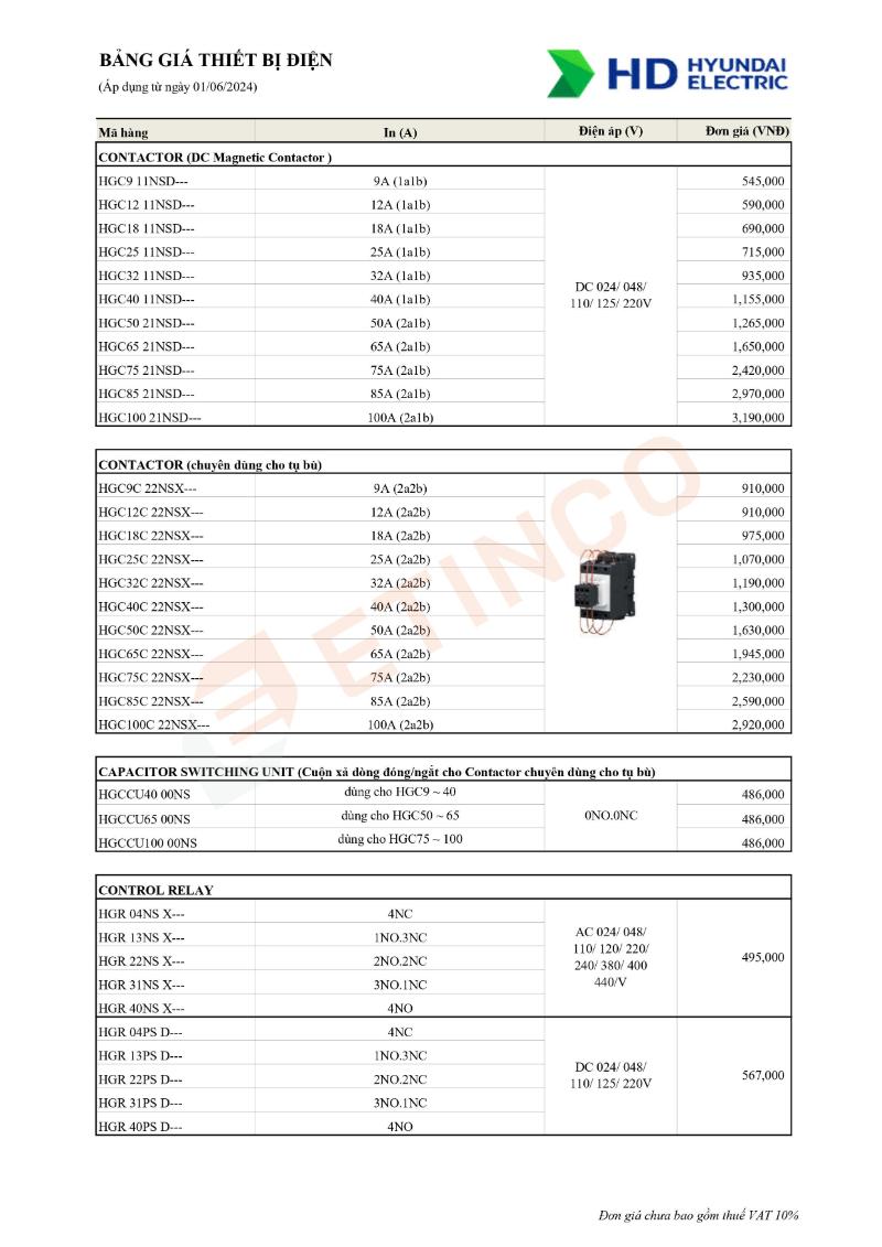 Bảng giá Thiết Bị Điện Hyundai 7