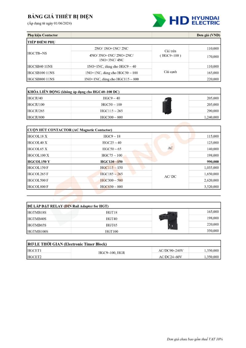 Bảng giá Thiết Bị Điện Hyundai 8